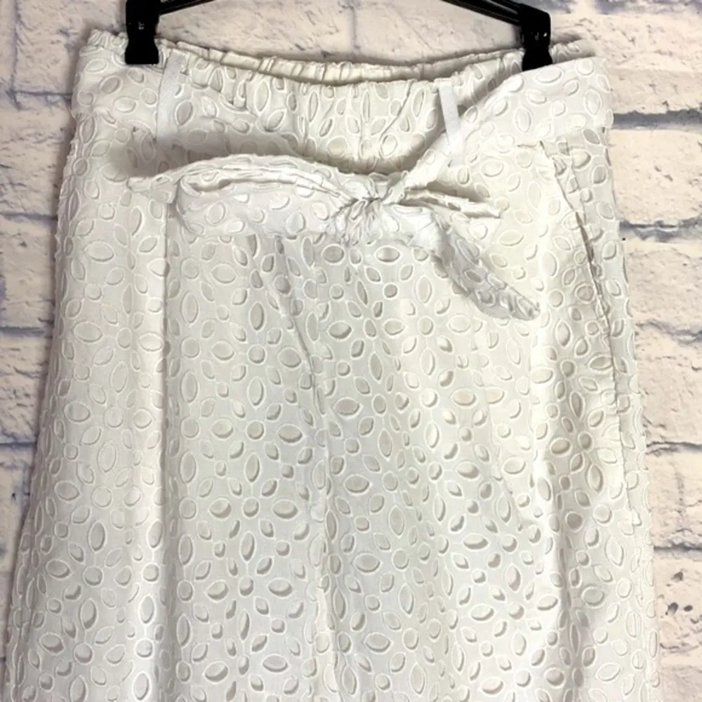 J. Crew white eyelet wide leg waist tie pants 6 NWT - Image 3