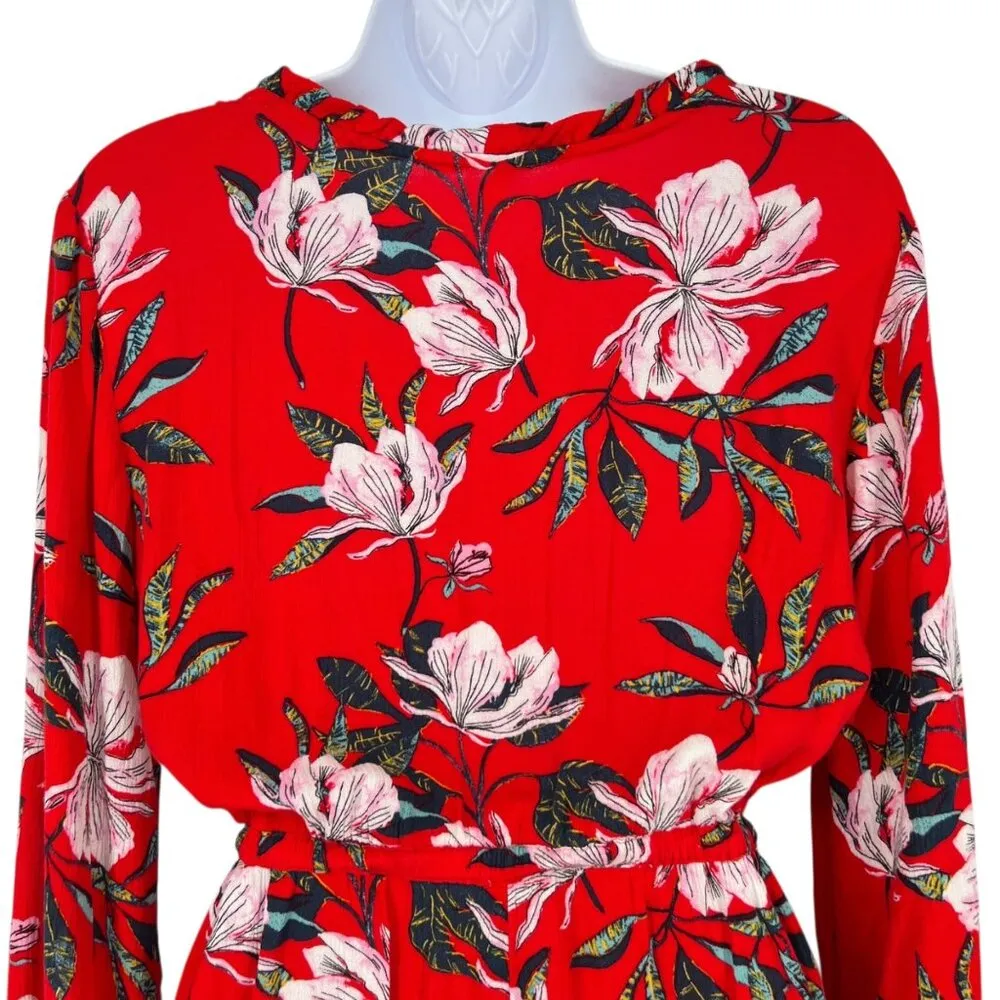 Roxy Red Floral Long-Sleeve V-neck Romper Size Small - Image 8