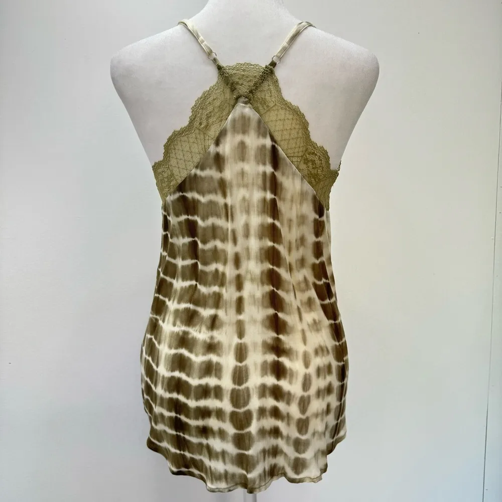 Hem & Thread Olive Green & White Tie Dye Lace Trimmed Racerback Cami NEW - Image 4