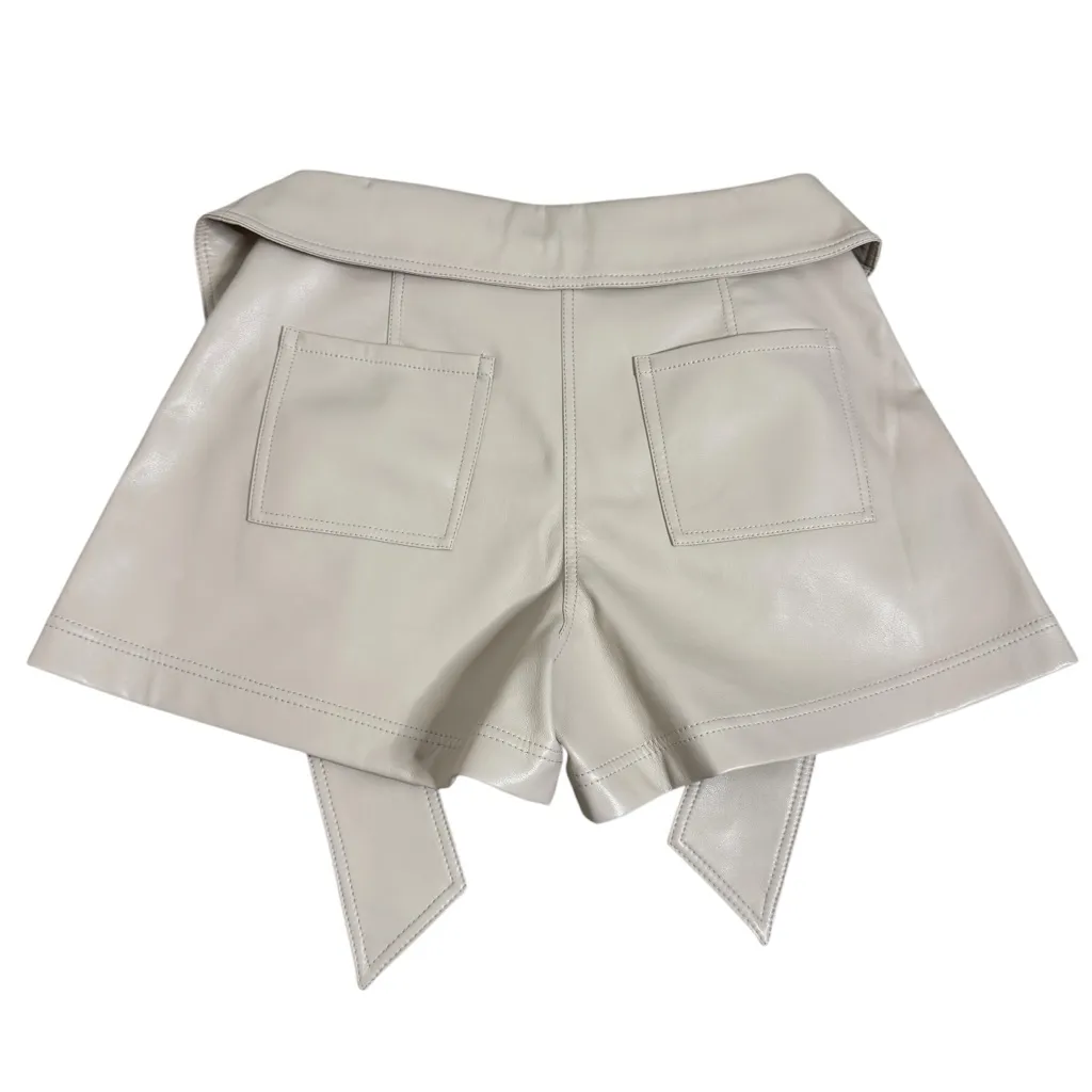 New Jonathan Simkhai Mari Vegan Leather Tie Waist Short in Beige Size 8 - Image 6