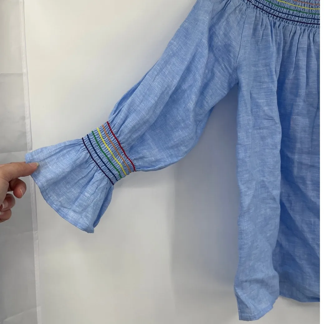 C&C California Linen Off Shoulder Womens Top Sz M Rainbow Cottage Boho Festival - Image 9