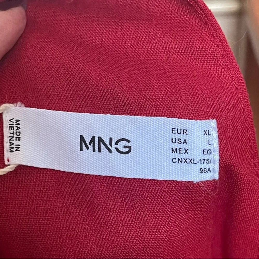 MNG Mango Linen Wrap Jumpsuit Red Wide Leg Sleeveless Has Belt V Neck Sz XL - Image 13