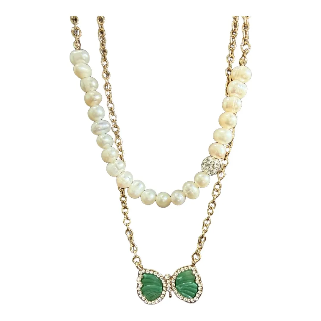 PARK LANE TWO-STRAND PEARL & BUTTERFLY NECKLACE GOLD TONE NWT PREP FEMININE - Image 2