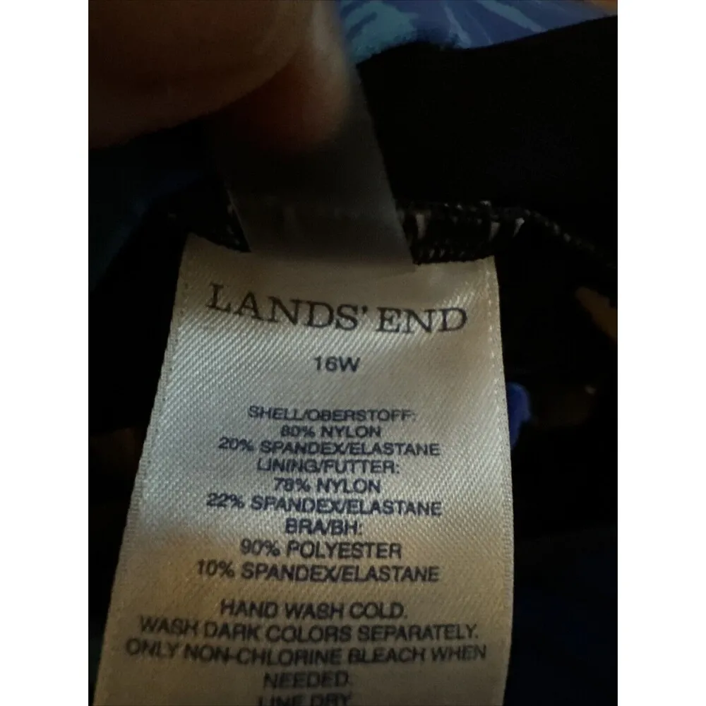 Lands' End  Blue + Black Tropical Floral Underwire Bikini Top Plus Size 16W - Image 2