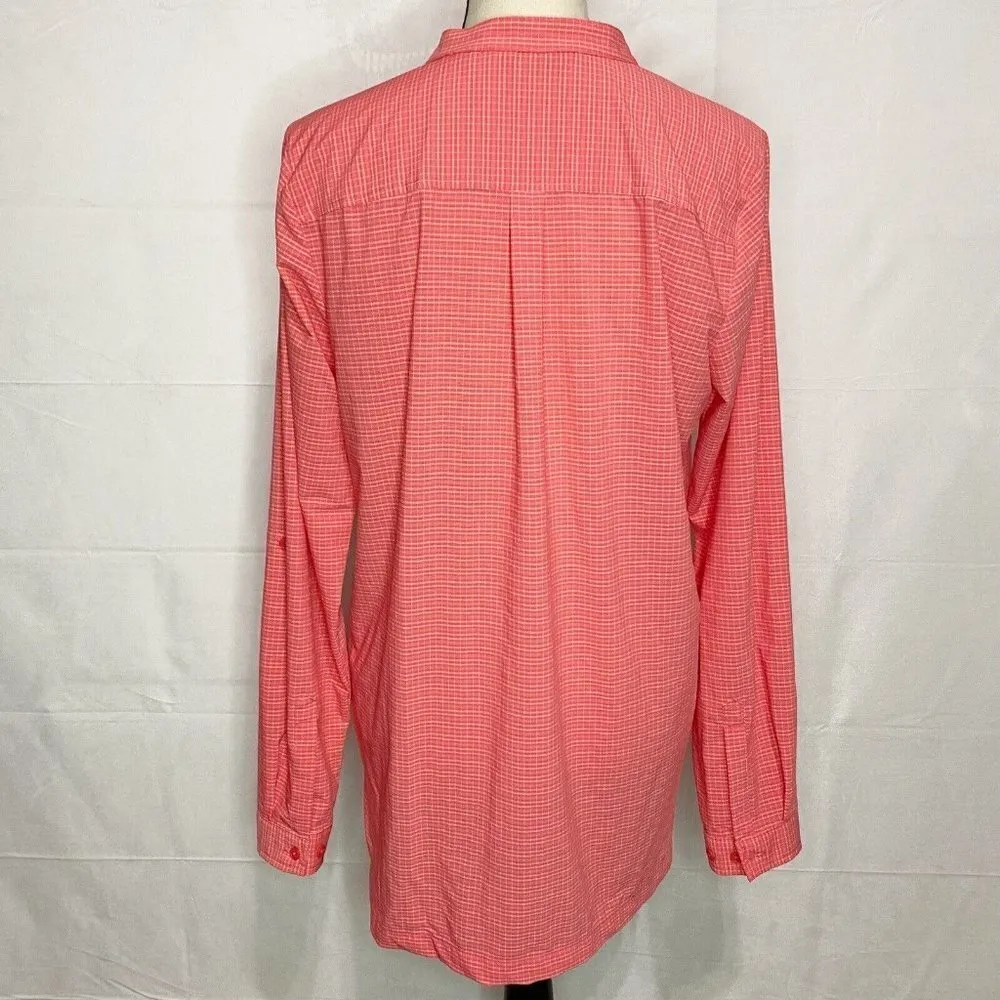 Orvis Coral Plaid Long Sleeve Collarless Button Down Shirt Sz Medium Nylon Blend - Image 6