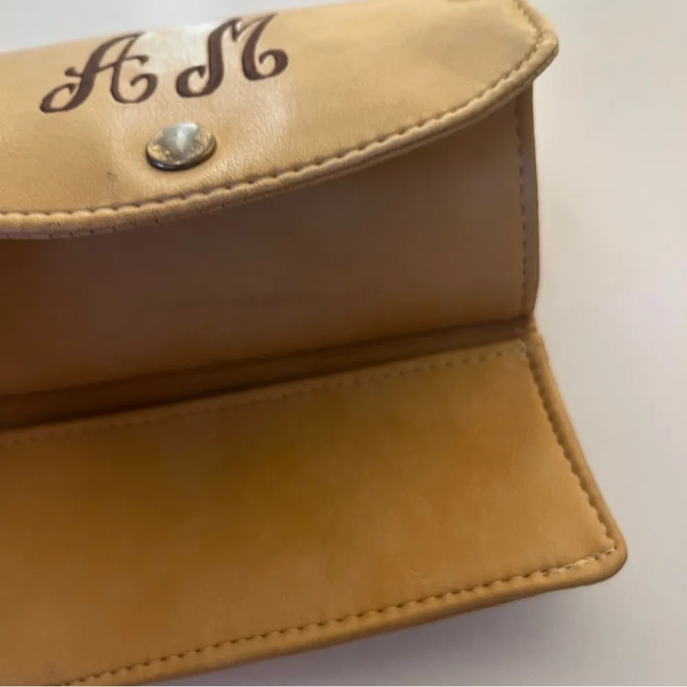 Monogrammed A M Leather Billfold Wallet Clutch Tan Brown - Image 4