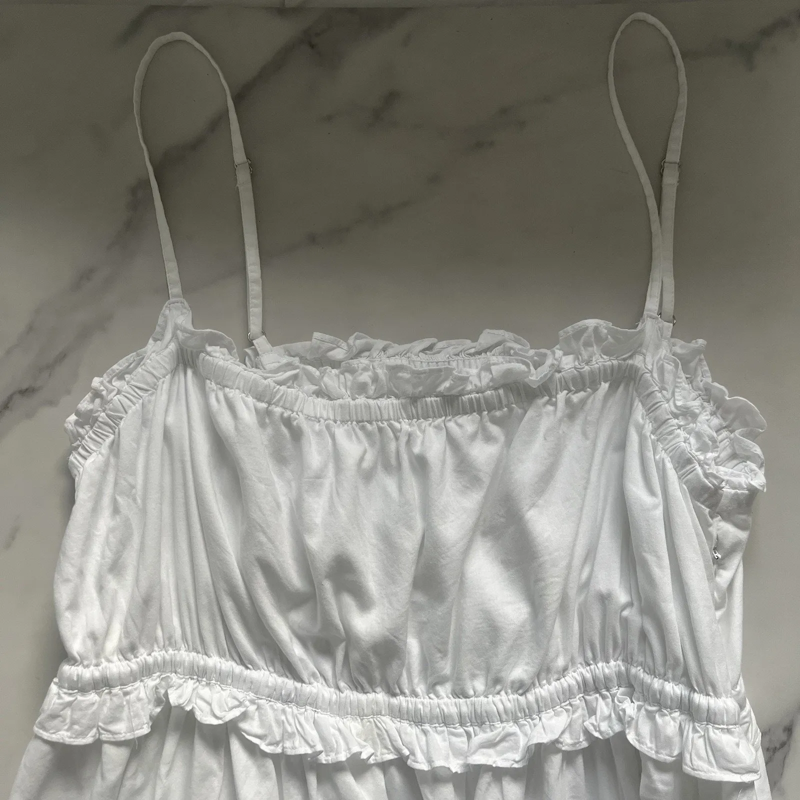 J.Crew Square Neck Ruffle Maxi Dress White Size 14 Minimalist Coastal Bohemian - Image 7