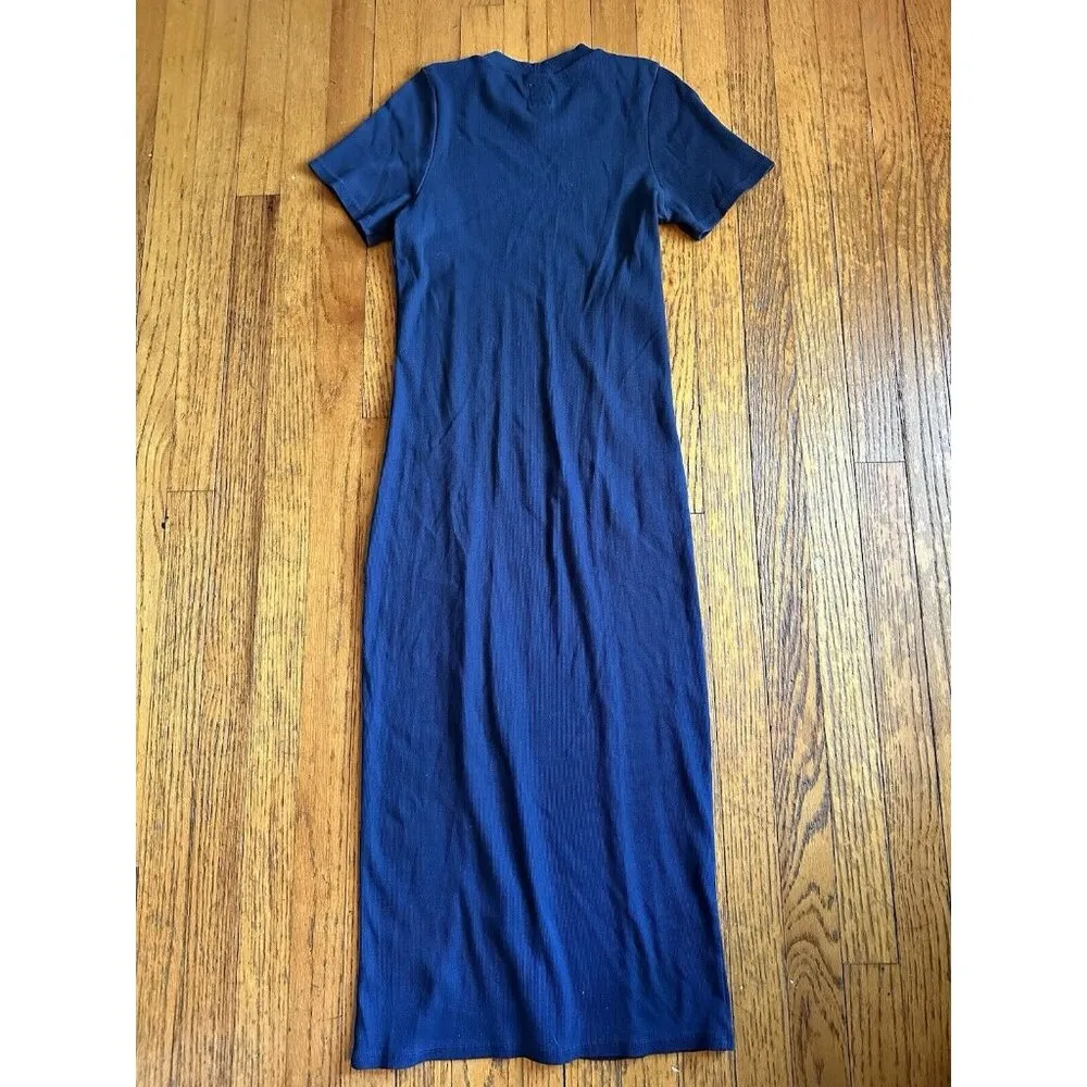 NSF Collins Ribbed Short Sleeve Crewneck Bodycon Midi Dress in Deep Sea Blue - Image 9