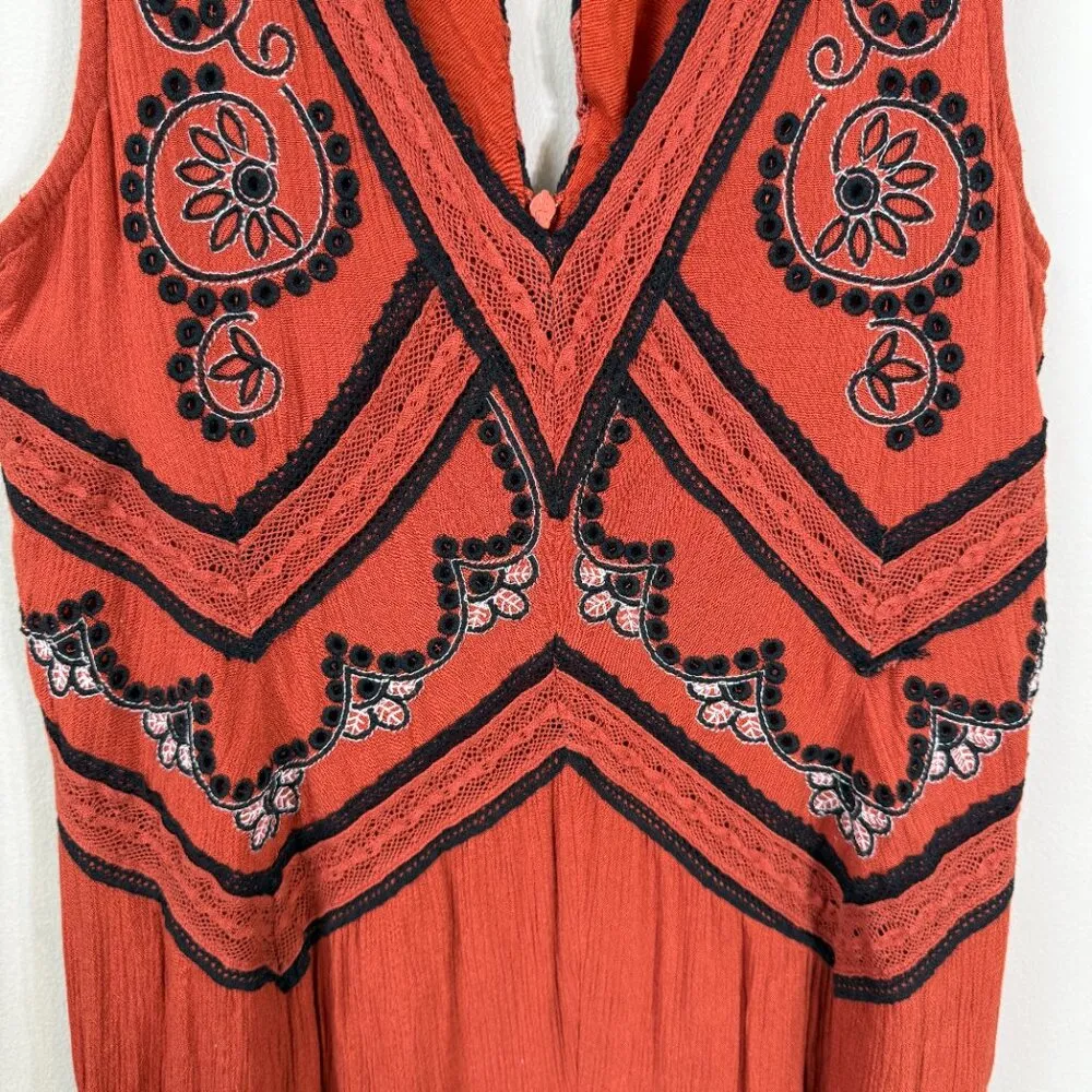 Maeve Anthropologie Desert Embroidered Jumpsuit Women's 2 Orange Wide Leg Crop - Image 10