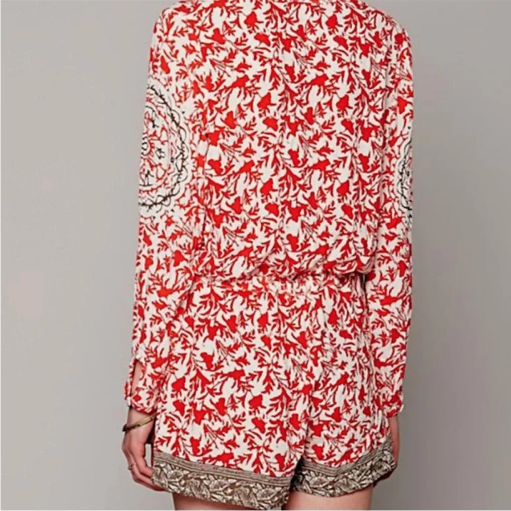 Free People Gardenia Combo Red White Floral Medallion Print Resortwear Romper - Image 2