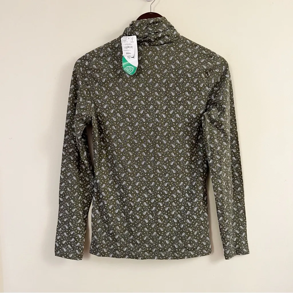 Lands’ End Forest Moss/Ivory Geo Paisley Long Sleeve Turtleneck Top Small NEW - Image 5