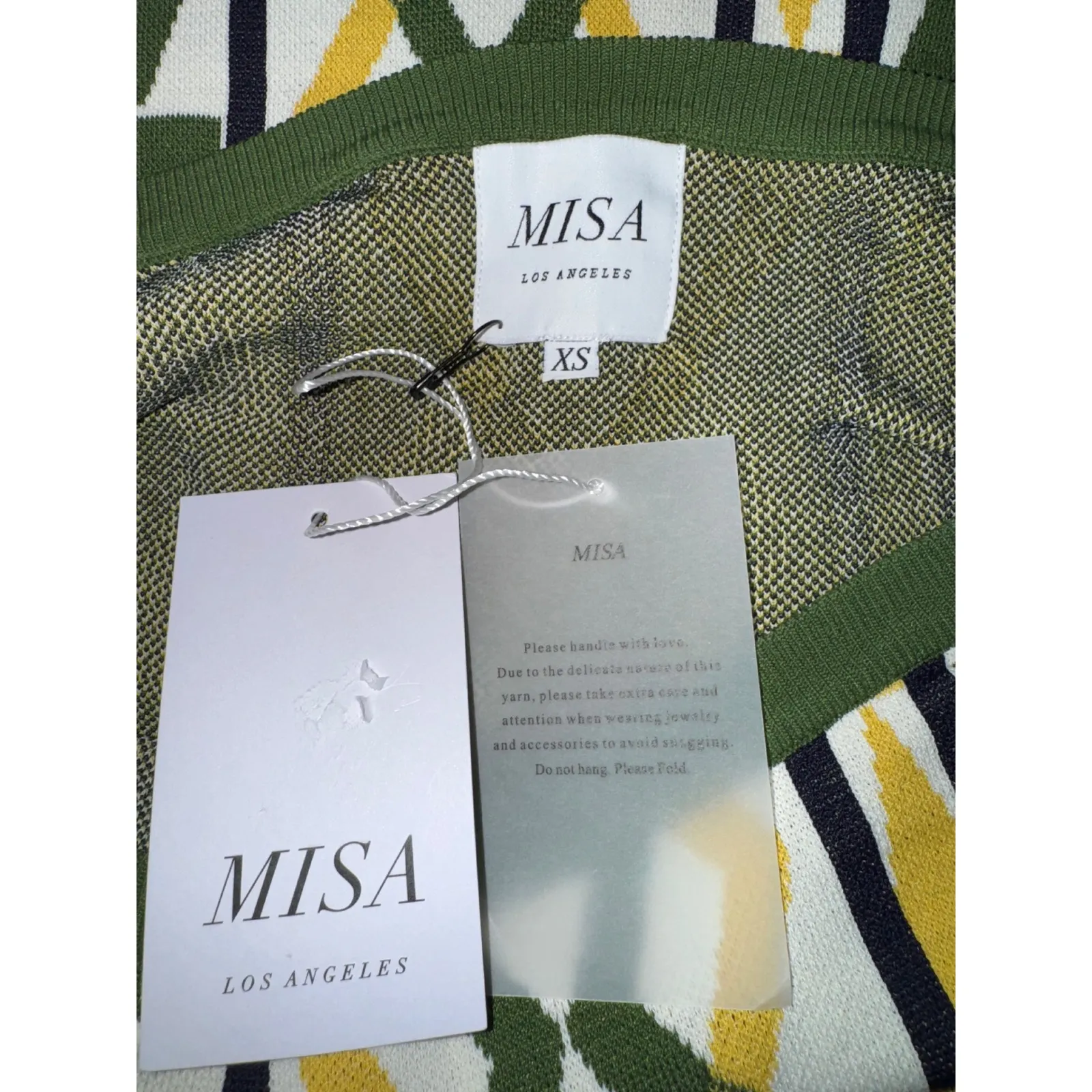 MISA Los Angeles Geometric Print Off Shoulder Long Sleeve Knit Maxi Dress XS - Image 8