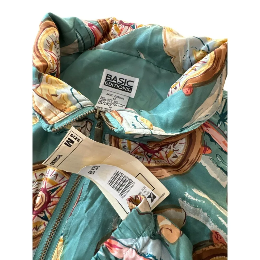 Silk Bomber Jacket Size Medium Vintage 80s Full Zipper Basic Editions Satin NWT Green - Image 3