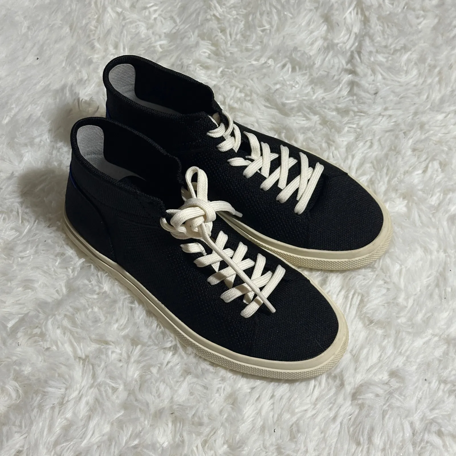 Rothy's 'The High Top Sneaker' in Black Size 7.5 Knit Fabric Lace Up Comfort - Image 2