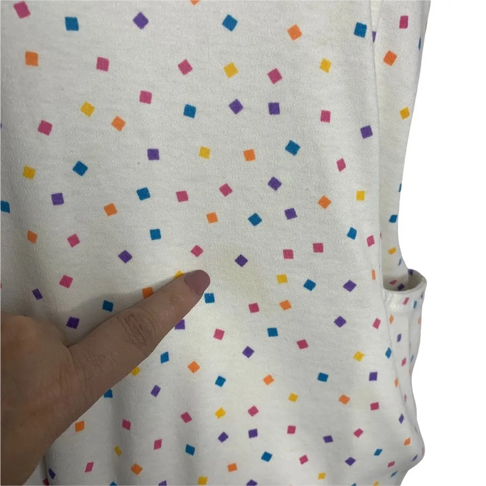 Vintage 80s Boxy T Shirt Top M White Square Dots Pockets Short Sleeve Size M - Image 6