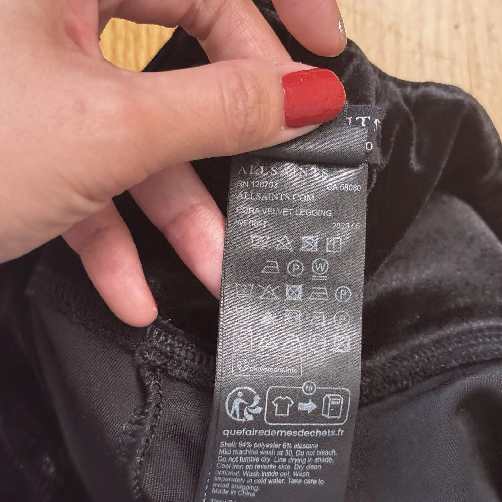 AllSaints Cora Velvet Leggings Black 8 Edgy Urban Rock Chic Street Minimalist - Image 5