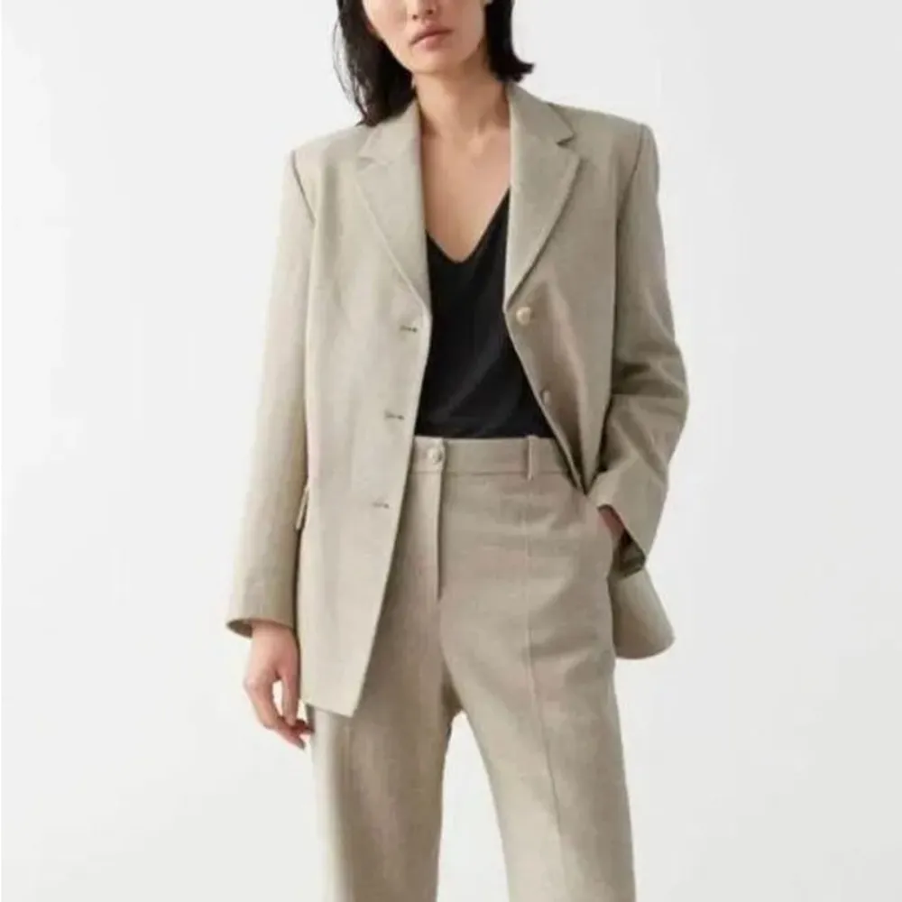 & Other Stories Relaxed Long Silk Blazer Beige Natural Fibers US 12 Old money - Image 3