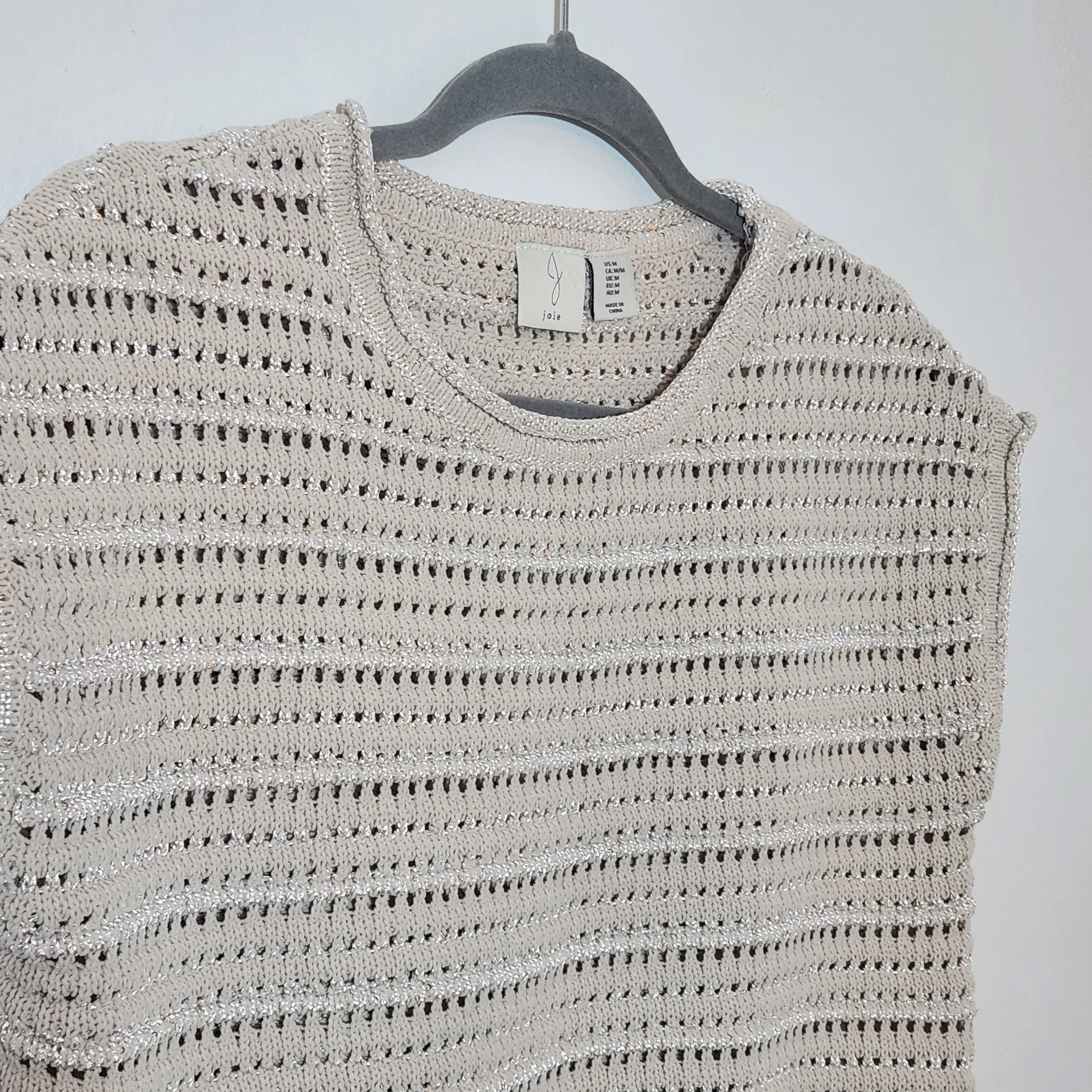 Joie Cream Metallic & Sequin Knit Sweater Size Medium - Image 2