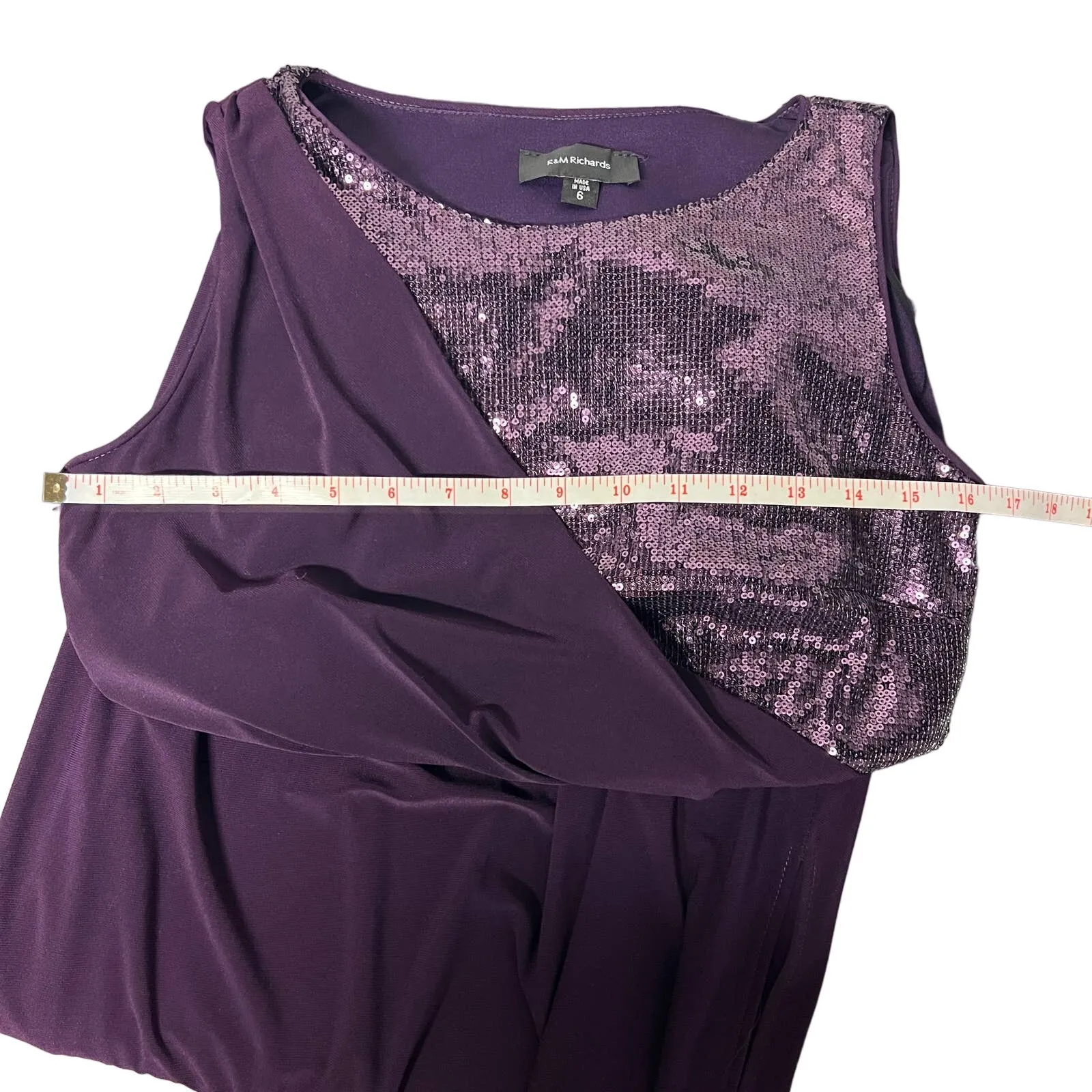 R&M Richards Sequin Sleeveless Purple Maxi Dress Size 6 Party Cocktail - Image 10
