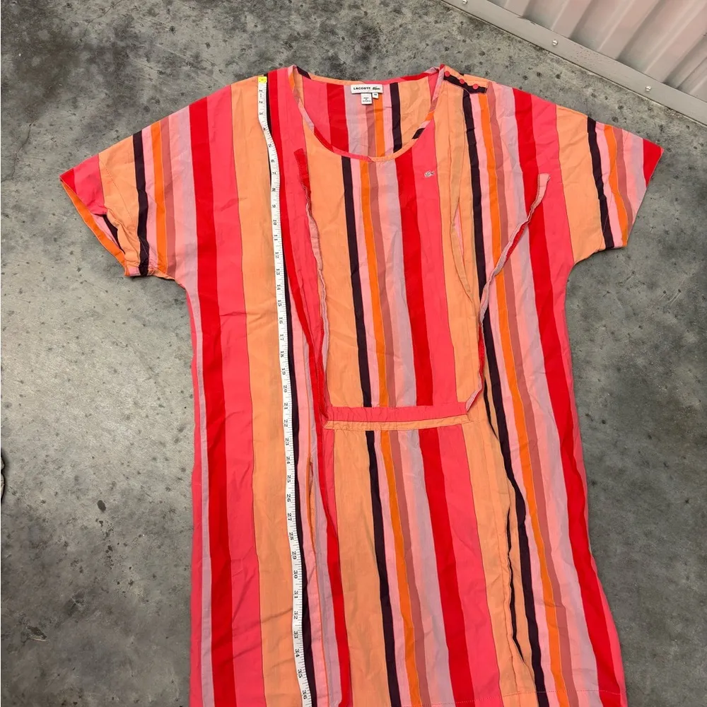 Lacoste Dress size Y2K Cotton Pleated Drop Waist Tennis Silver Alligator Rainbow - Image 7