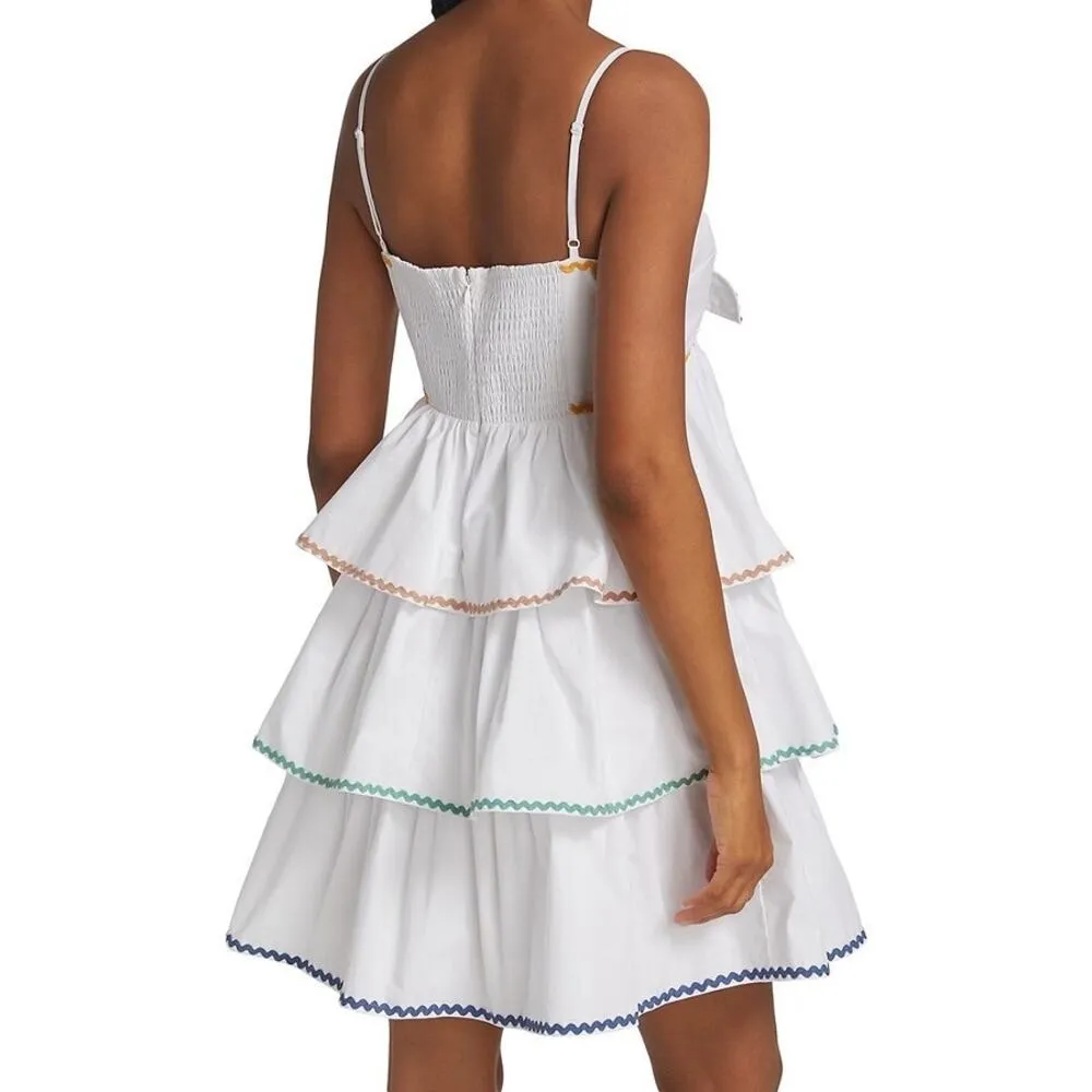 SBetro White Ruffle Tiered Sleeveless Boho Camisole Cami Mini A Line Dress Sz S - Image 4