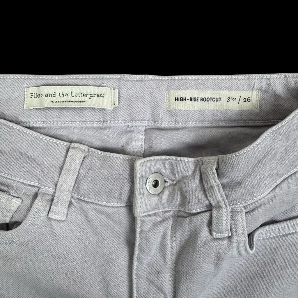 Pilcro Anthropologie High Rise Bootcut Cropped Distressed Denim Jeans 26 Purple - Image 4