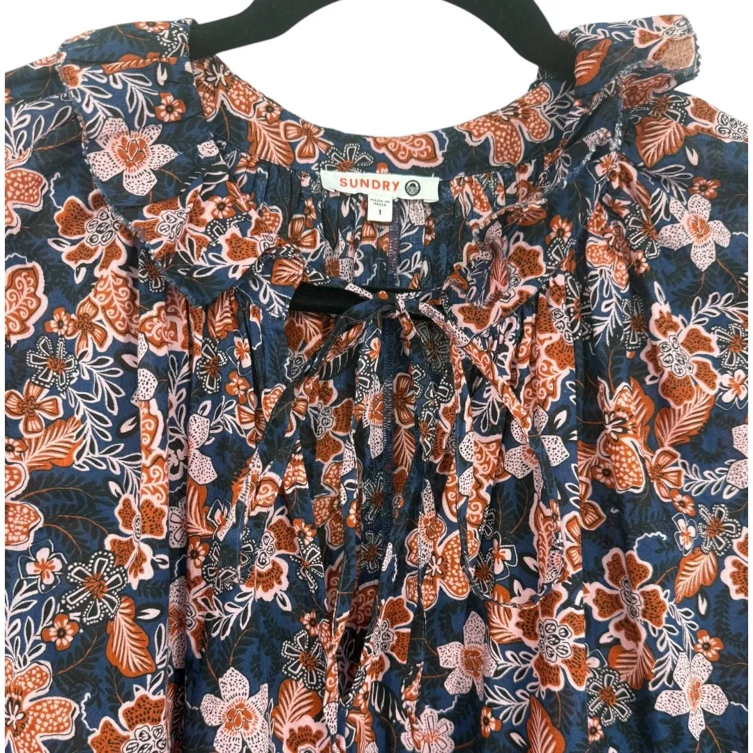 Anthropologie Sundry Boho Floral‎ Print Long Sleeve Tiered Mini Dress Size Small - Image 6