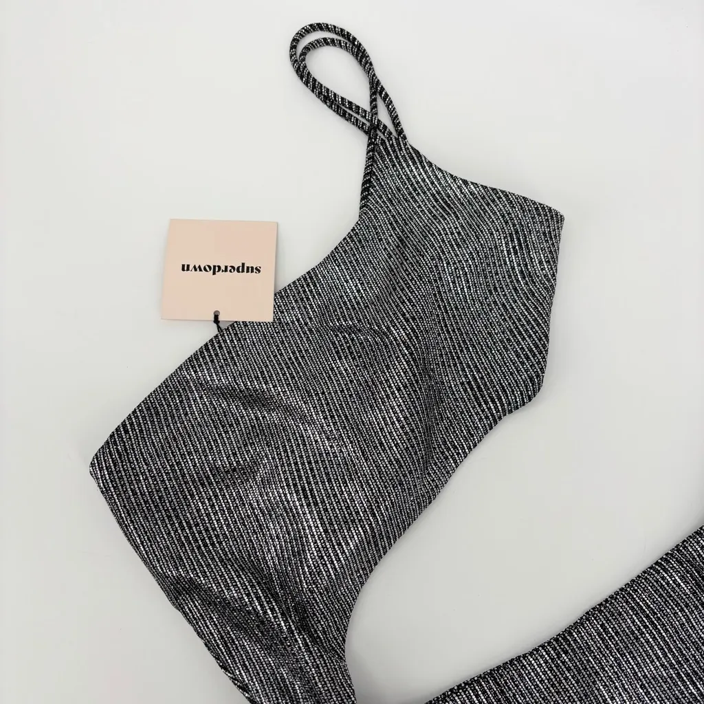 Superdown Tahlia Cut Out Bodysuit Size Small Silver Metallic NWT - Image 3