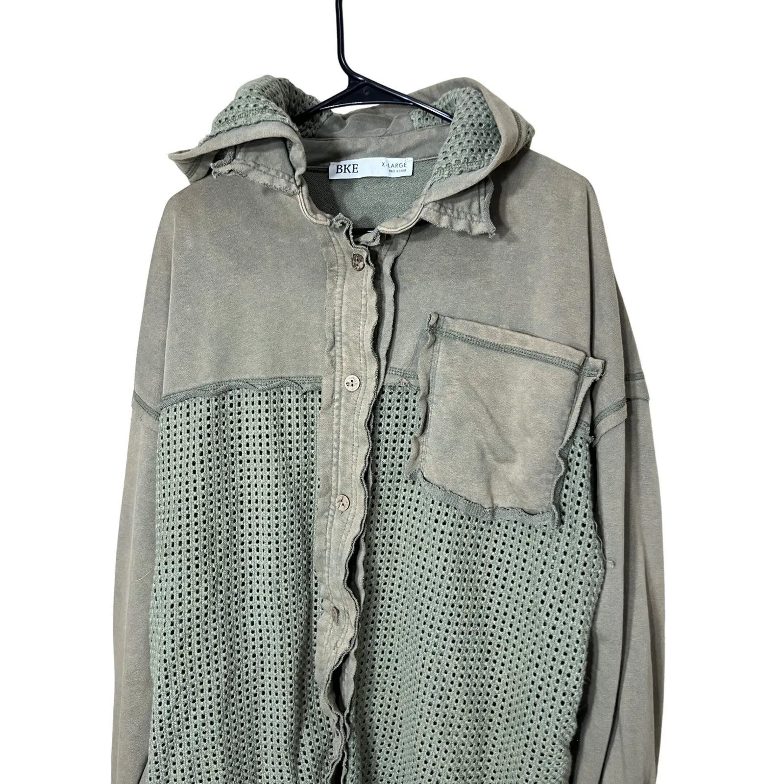 BKE Olive Green Mesh Hooded Button Up Shirt Jacket X Large - Image 2