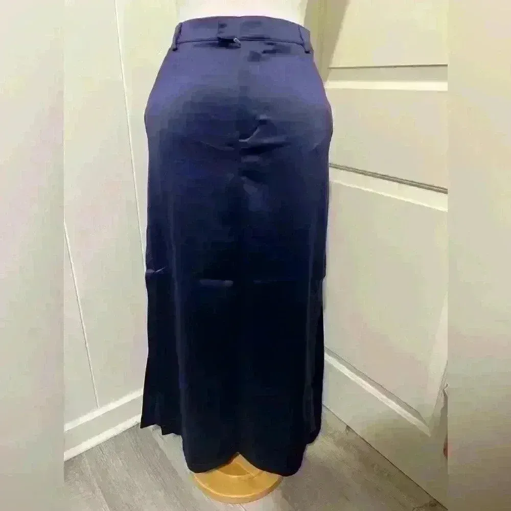 Anthropologie $128 Purple Sateen Satin Trouser Maxi Skirt Slit NEW Size 4 - Image 3