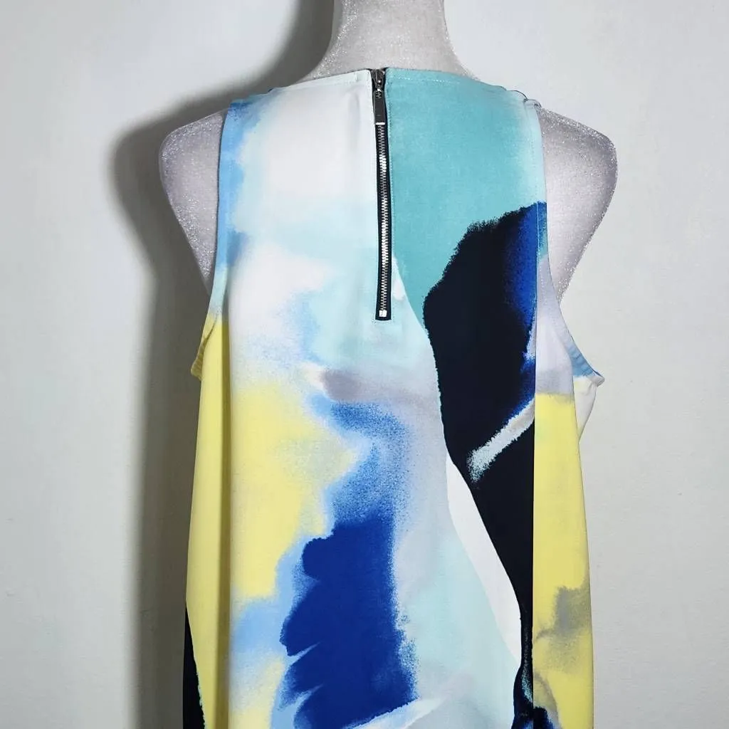 Alfani Blue and Yellow Sleeveless Shift Dress Size 8 Alfani Wedding Guest Dress - Image 7