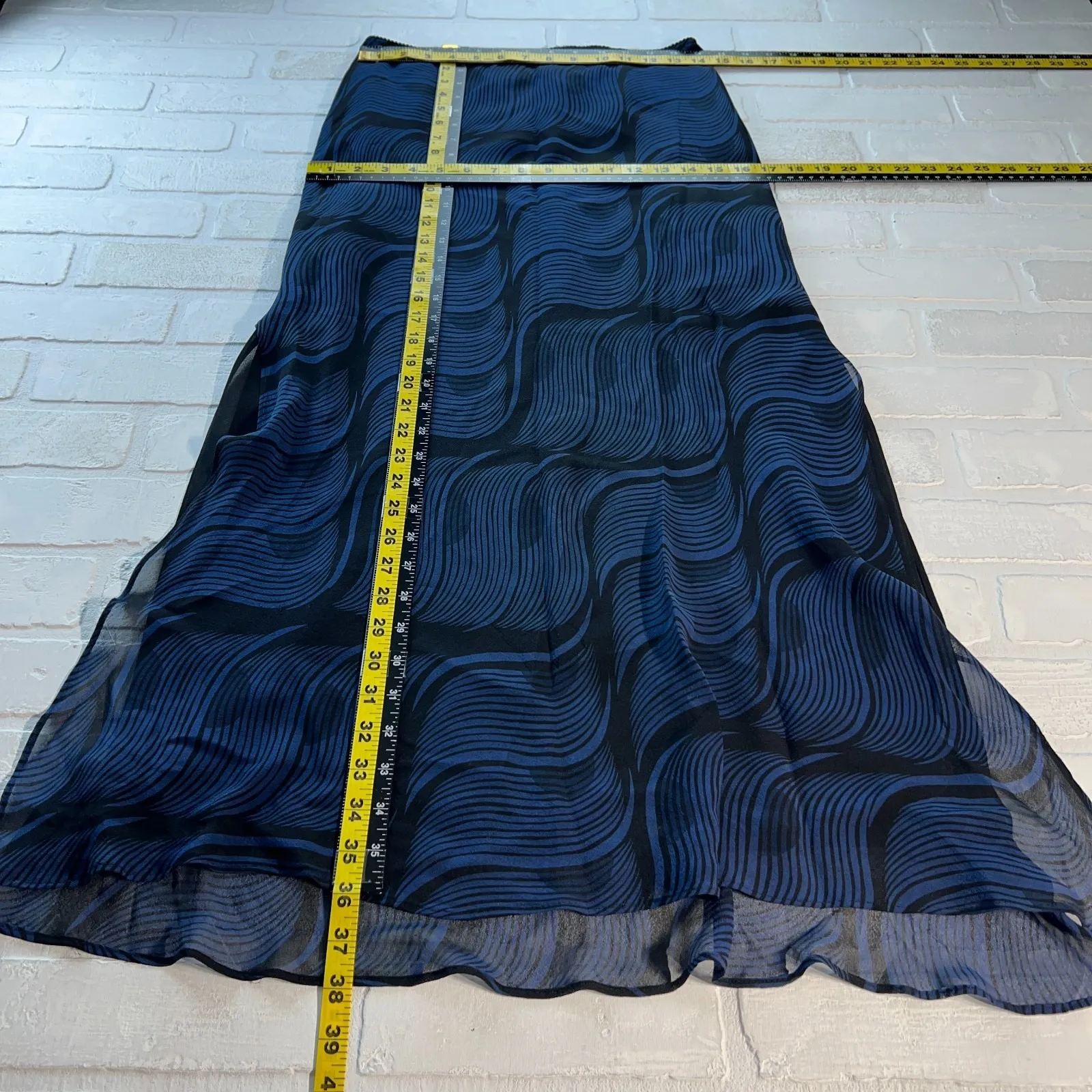 Vintage Express Maxi Skirt Womens Medium Blue Black Silk Slip Y2K Whimsigoth 90s - Image 12