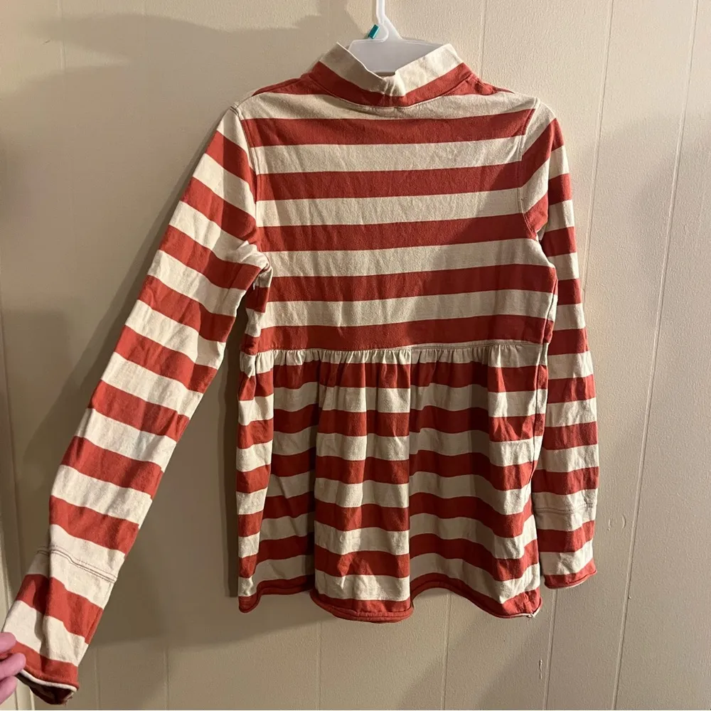 We The Free Free People Red and Tan Striped Turtleneck Peplum Blouse - Image 3