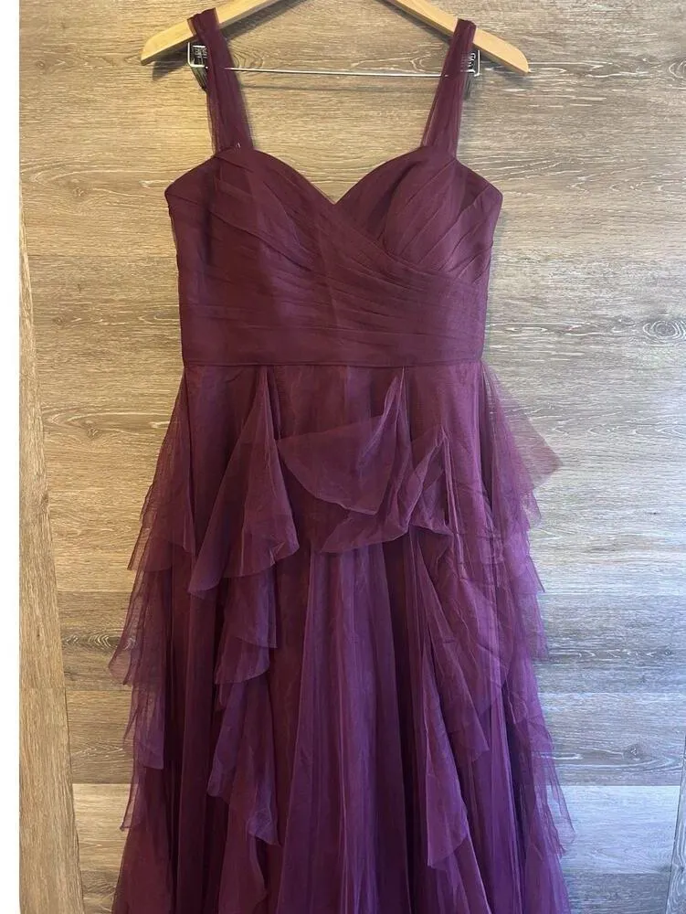 WTOO Watters Bridesmaid Dress Burgundy Sz 10 XL Tule Tiered Bobbinet Chiffon New - Image 3