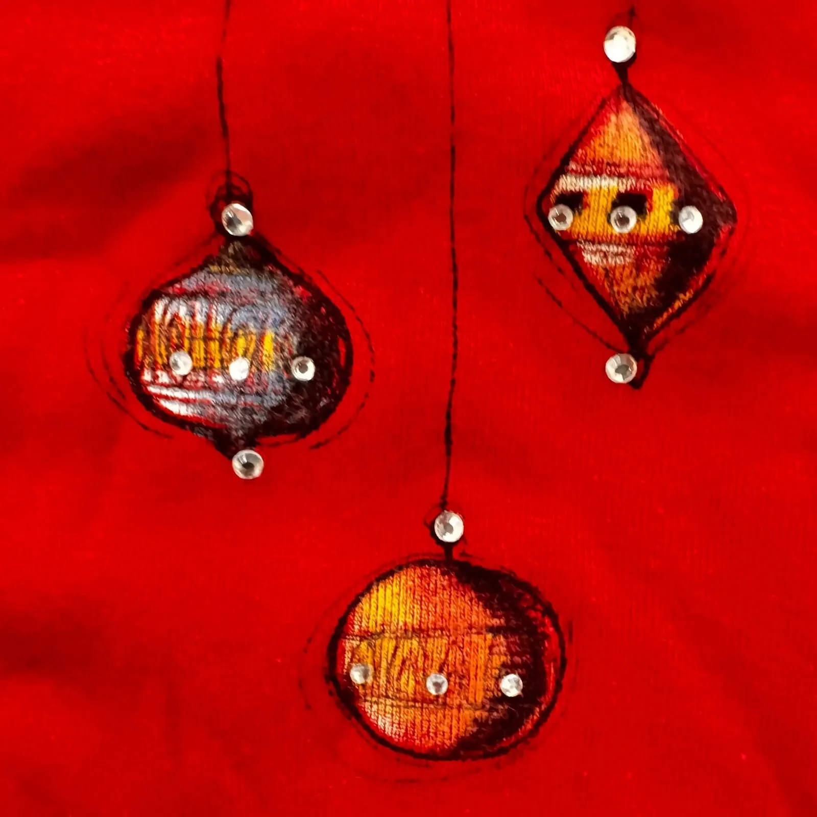 Vtg 80s Jess&Jane Christmas Tree Bells Stockings Red Urgly T - Image 7