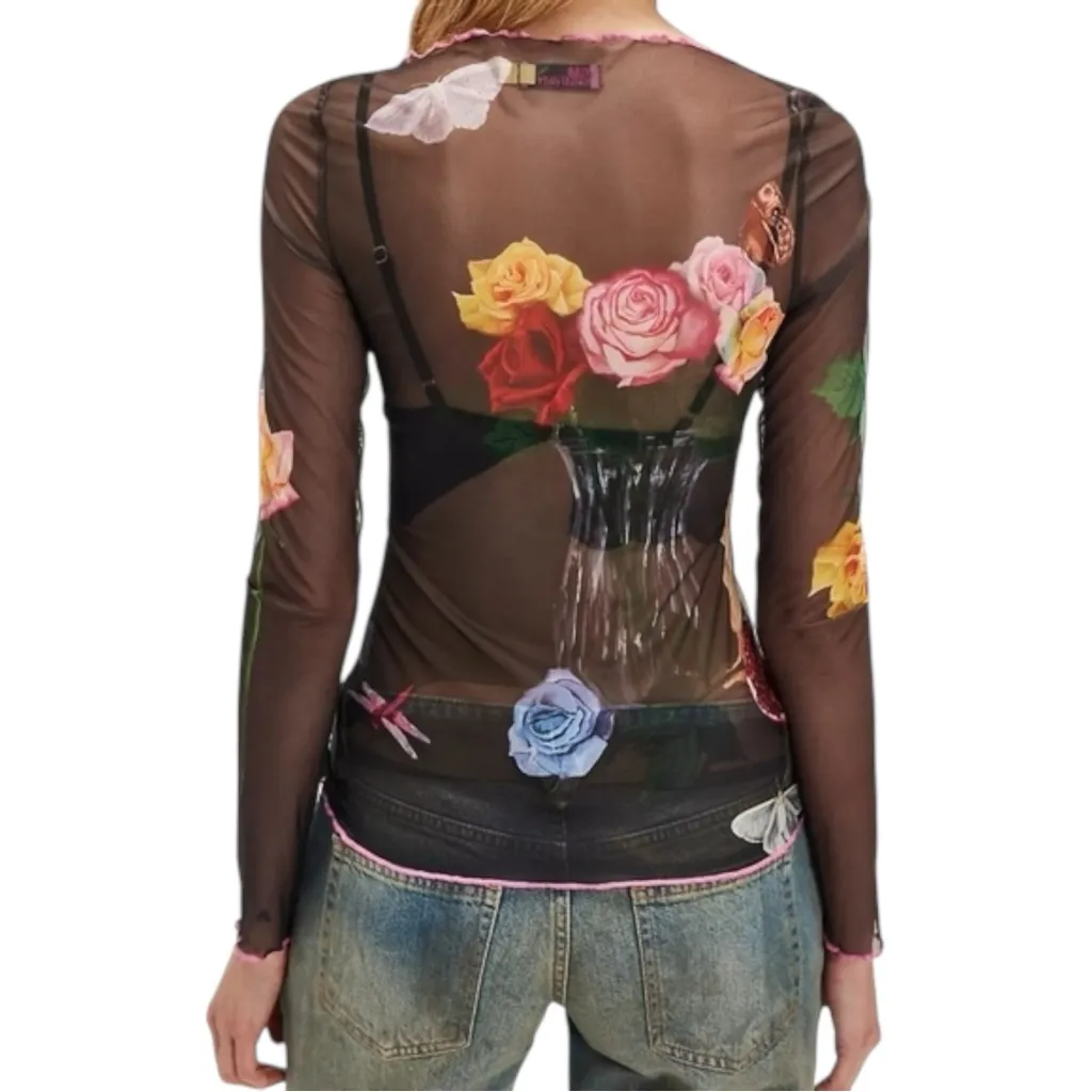 NWT Free People x Tyler McGillivary Vanitas Top in Sheer Black Floral Small $178 Pink - Image 2