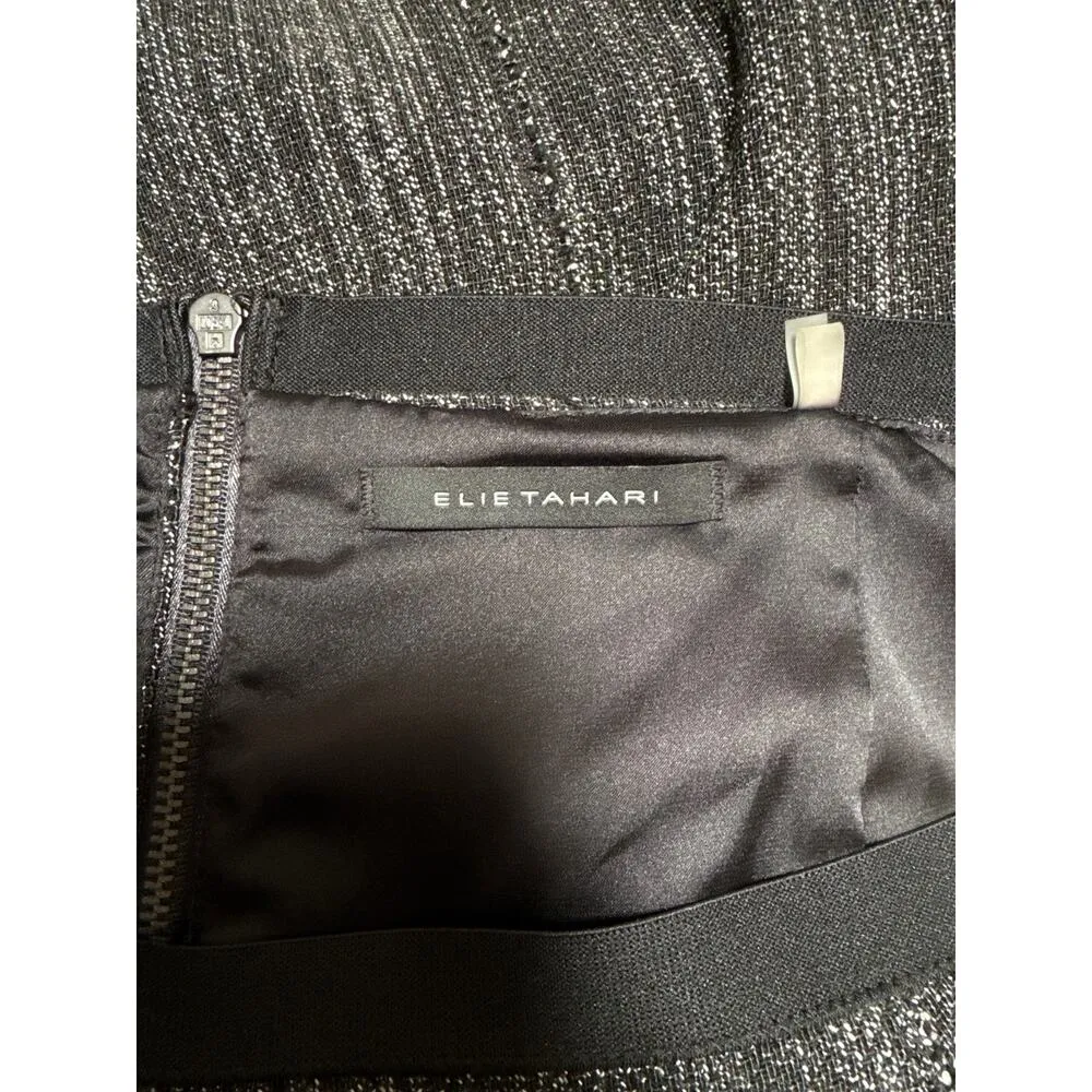 Women’s Elie Tahari Black Metallic Tweed Formal Skirt Sz 14 - Image 4