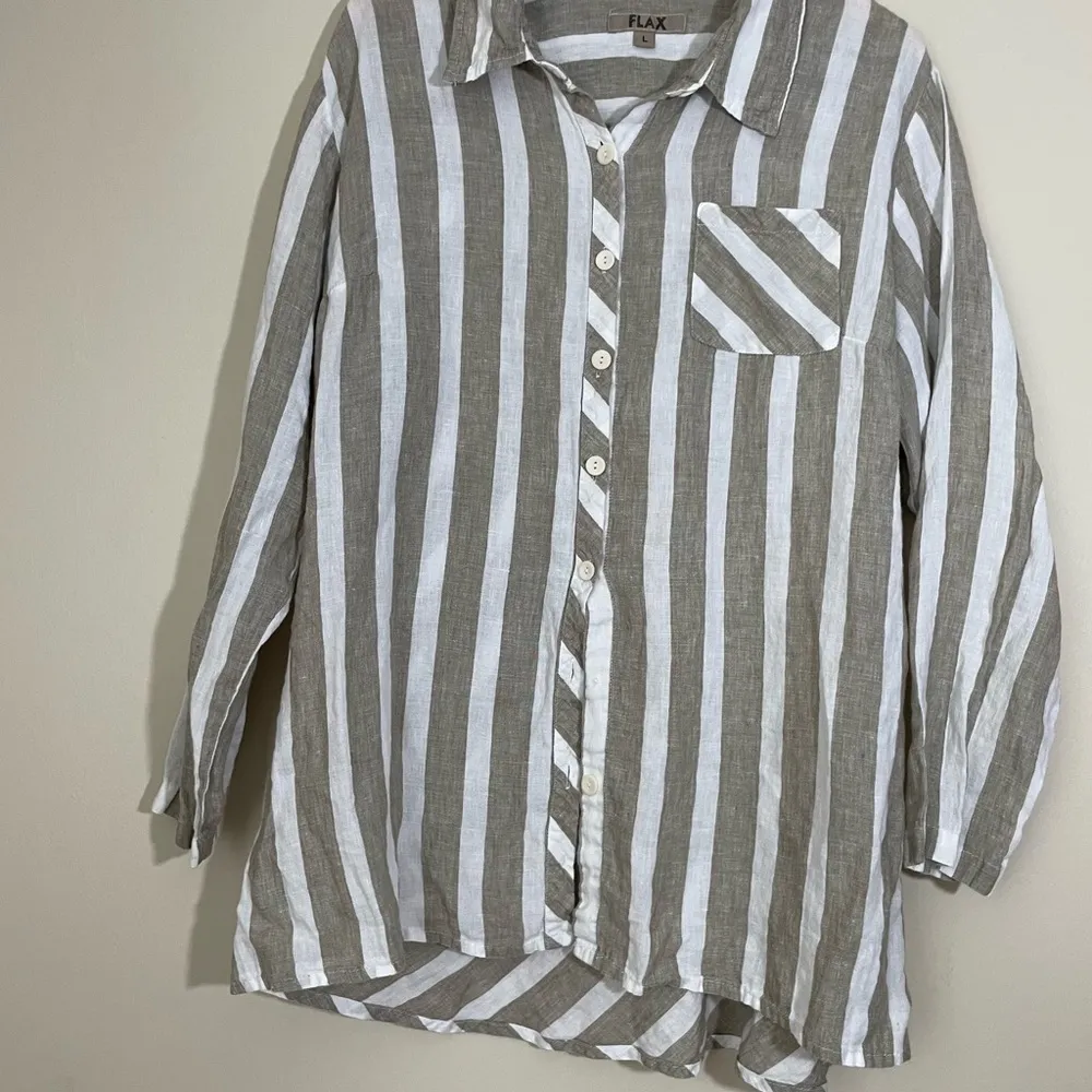 Flax Bias Back Shirt Striped Linen - Image 3