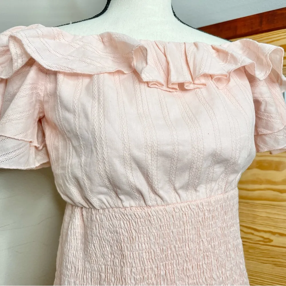 Simplee Pink Ruffle Short Sleeve Smocked Mini Dress Medium NWT - Image 5