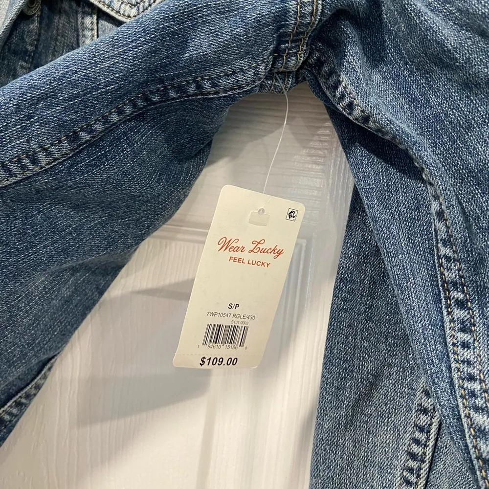 NWT Lucky Brand Size S Medium Wash Classic Denim Jean Jacket Bomber Button - Image 12
