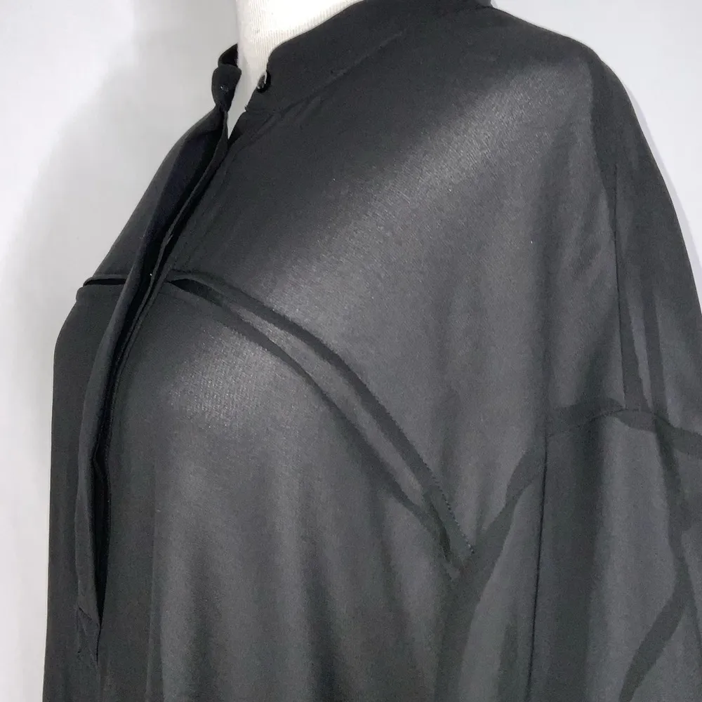 Anthropologie Ro & De Black Sheer Long Sleeve Flat Collar Modest Blouse Small - Image 4