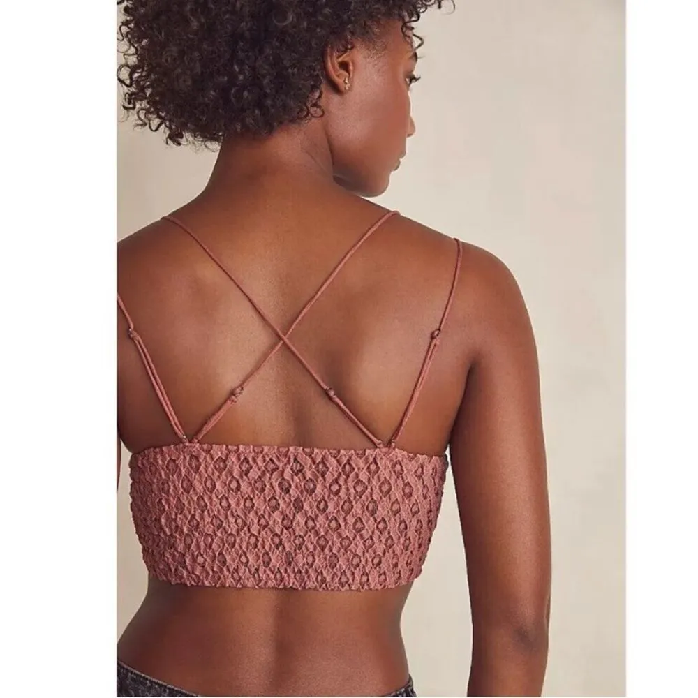 FREE PEOPLE Adella Bralette Women's XS Embroidered Lace Copper Crop Top Coquette - Image 6
