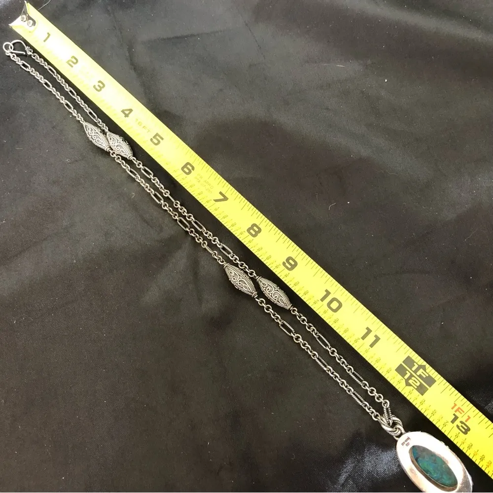 LORI BONN Sterling Silver Faceted Azurite Oval Gem Pendant Mixed Link Necklace - Image 7