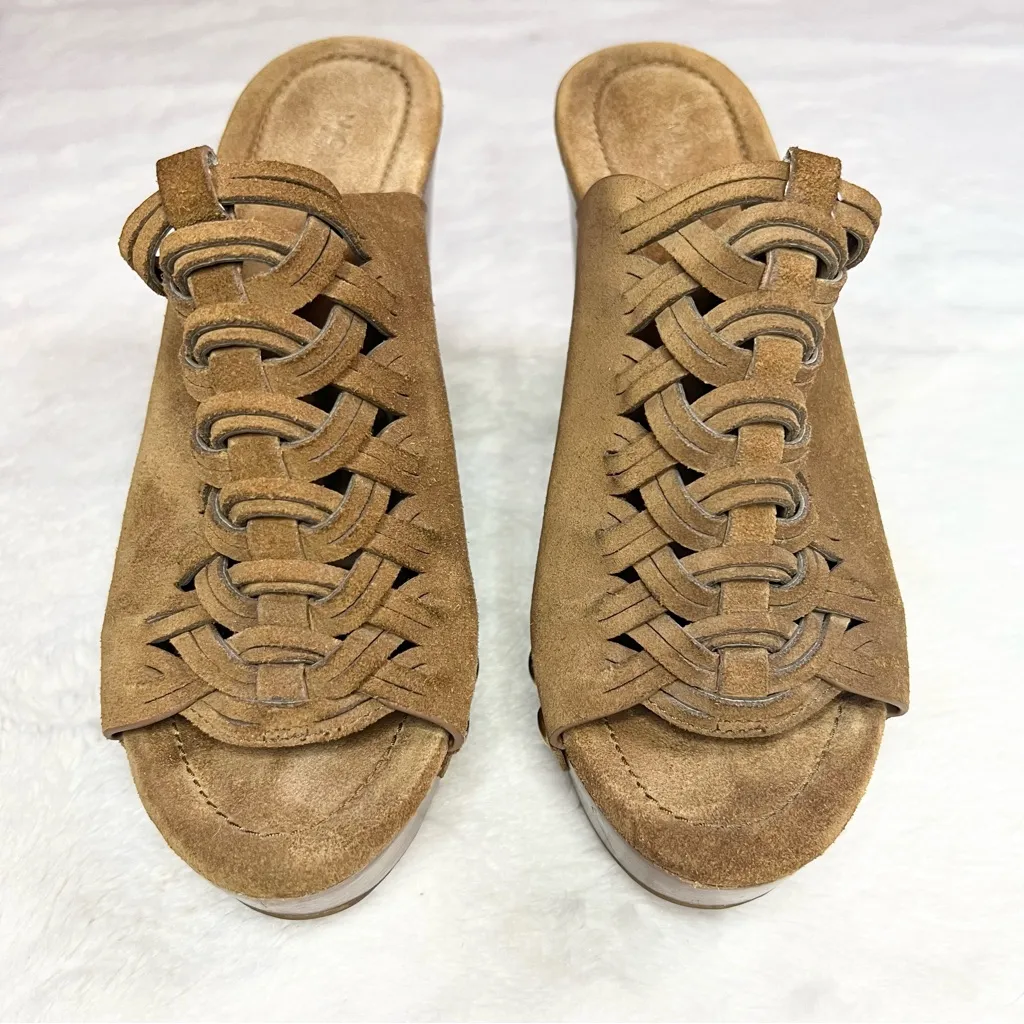 Michael Kors Westley Brown Woven Suede Studded Platform Heel Mule Sandals Size 7 - Image 5