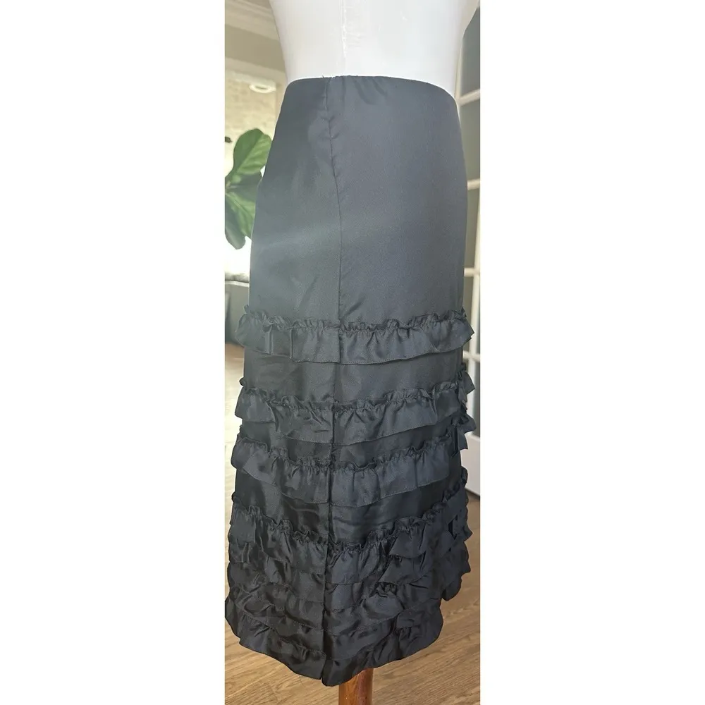 Ralph Lauren Silk Ruffle Skirt Black Size 8 Y2K Tiered Evening Party - Image 3