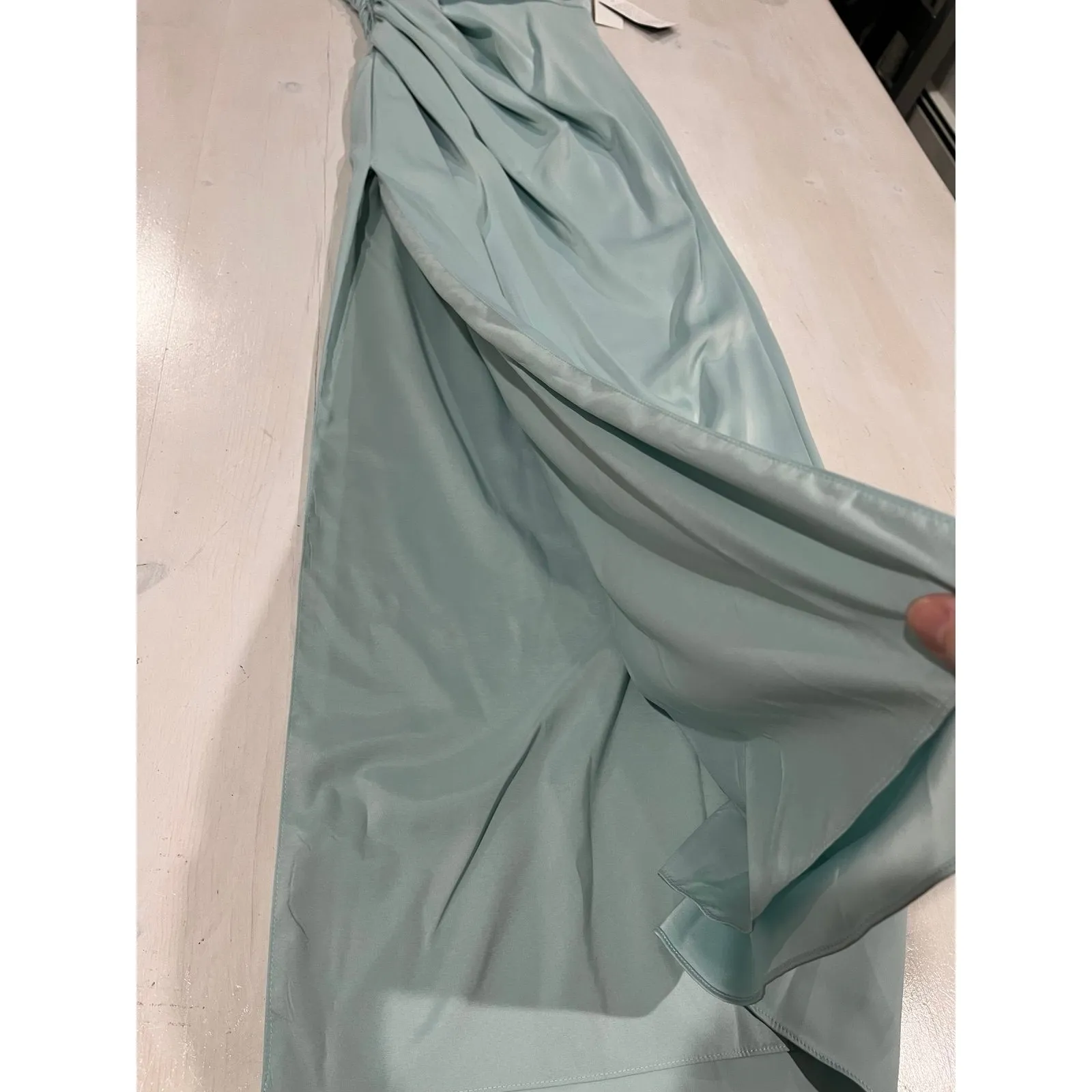 New! PROM dress aidan Mattox‎ sea grass one shoulder long gown size 4 - Image 7