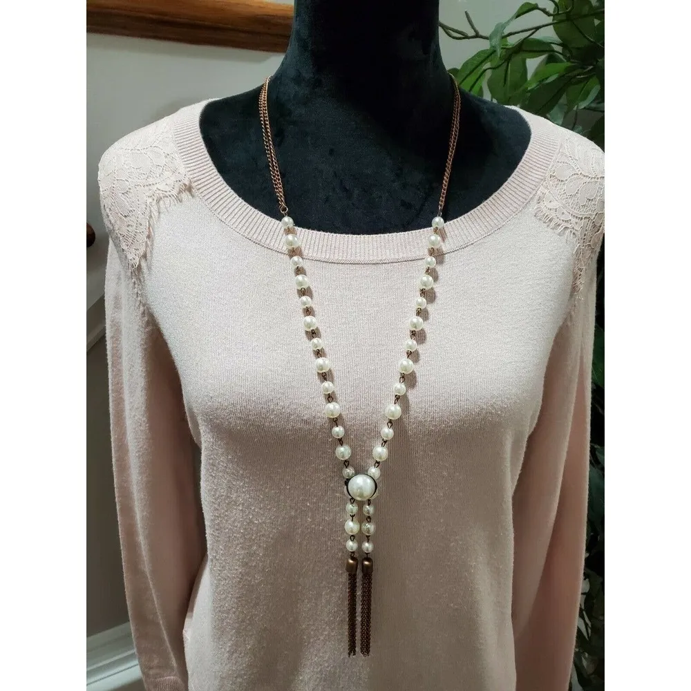 Adrianna Papell Women's Pink Rayon Round Neck Long Sleeve Sweater Top Size Small - Image 2