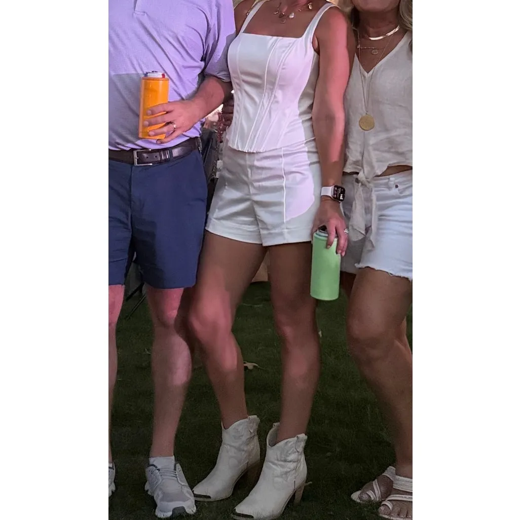 Mare Mare Satin Sleeveless Square-Neck Corset Romper White Small - Image 12