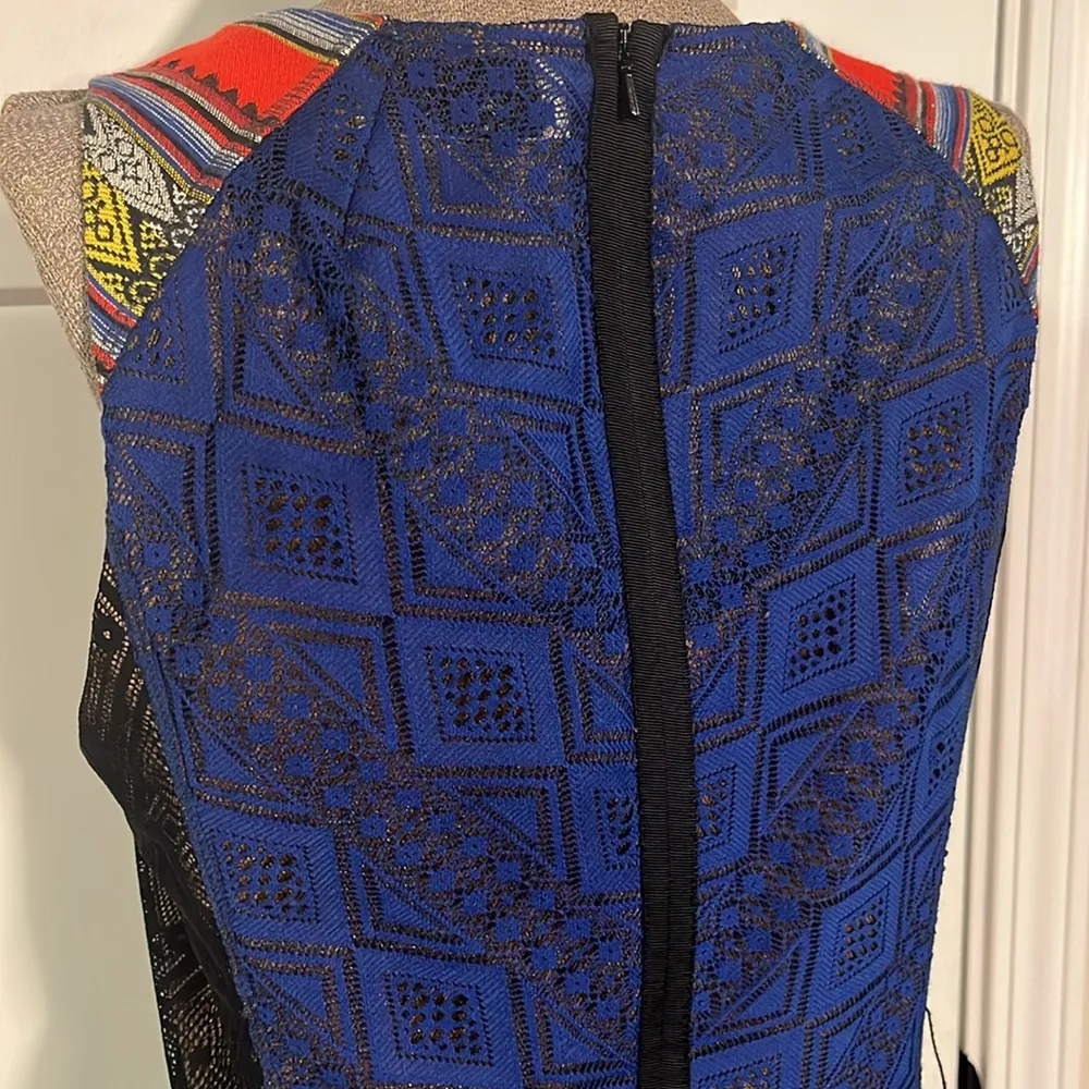 Byron Lars Multicolor Bodycon Midi Dress Scoop Neck Sleeveless Mesh Bead Size 4 Red - Image 6