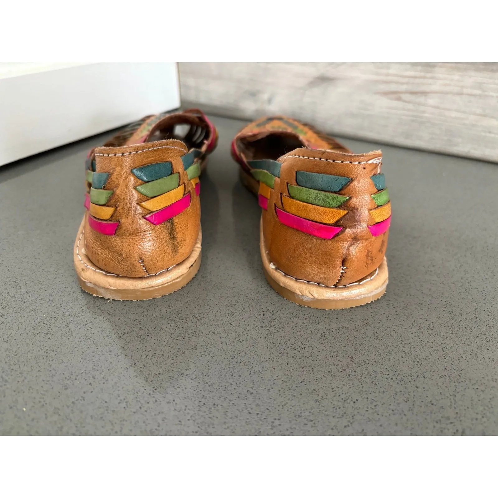 Women’s Spanish Huarache‎ Leather Braided Sandals Slip Ons Shoes Size 6.5 - Image 5